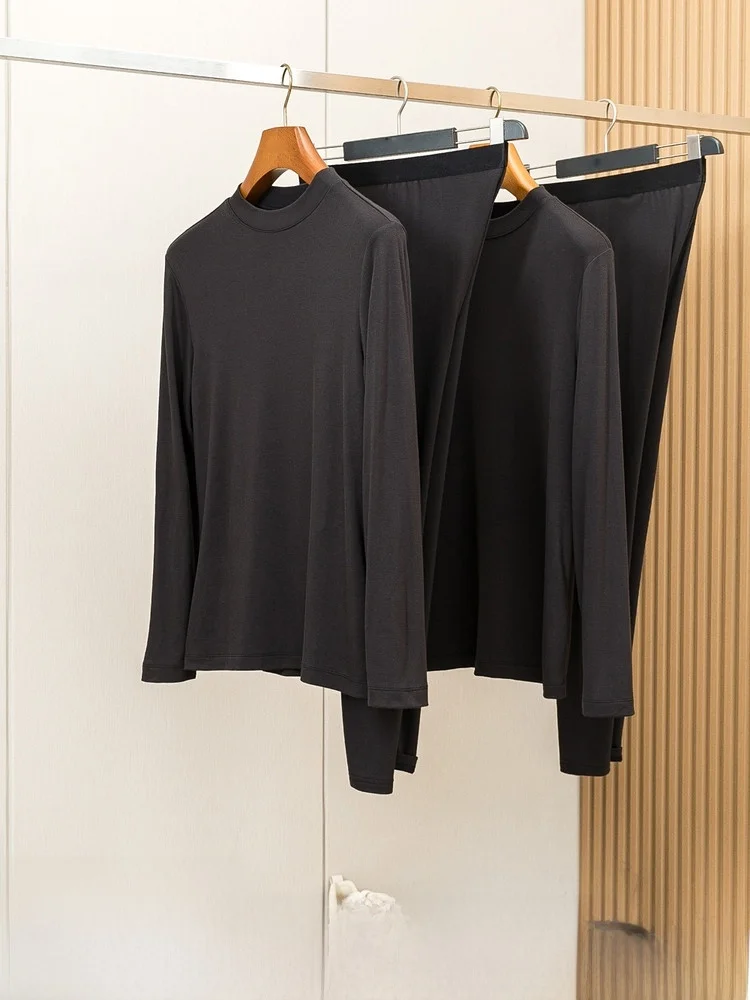 

Warm Comfortable Men's Underwear Set Fall Pants Long Sve Mid-Ne Youth Pure Color Home Clothes Inner Wear Inner Pants