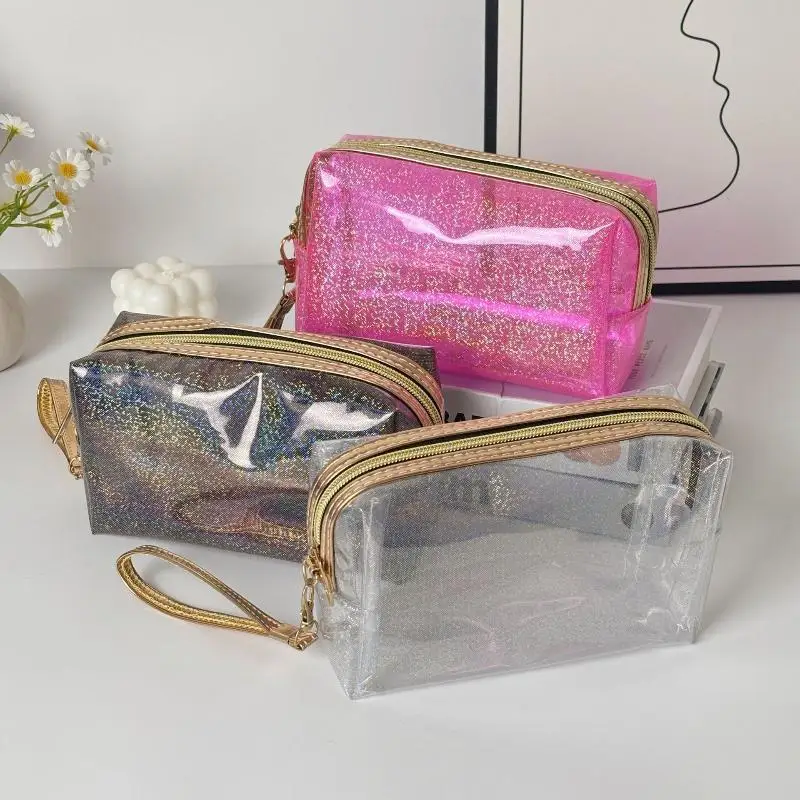 Glitzernde, transparente, wasserdichte Kosmetiktasche aus PVC mit großem Fassungsvermögen für Reisen und Toilettenartikel – Detail 3