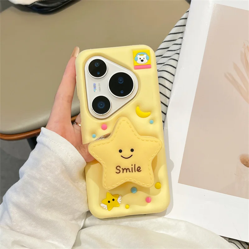 

Cartoon Yellow Star Silicone Protection Cover For VIVO S19 S20 S30 Pro mini Y78 Y100i Y77t Y35+ Cute Patterns fold bracket girl