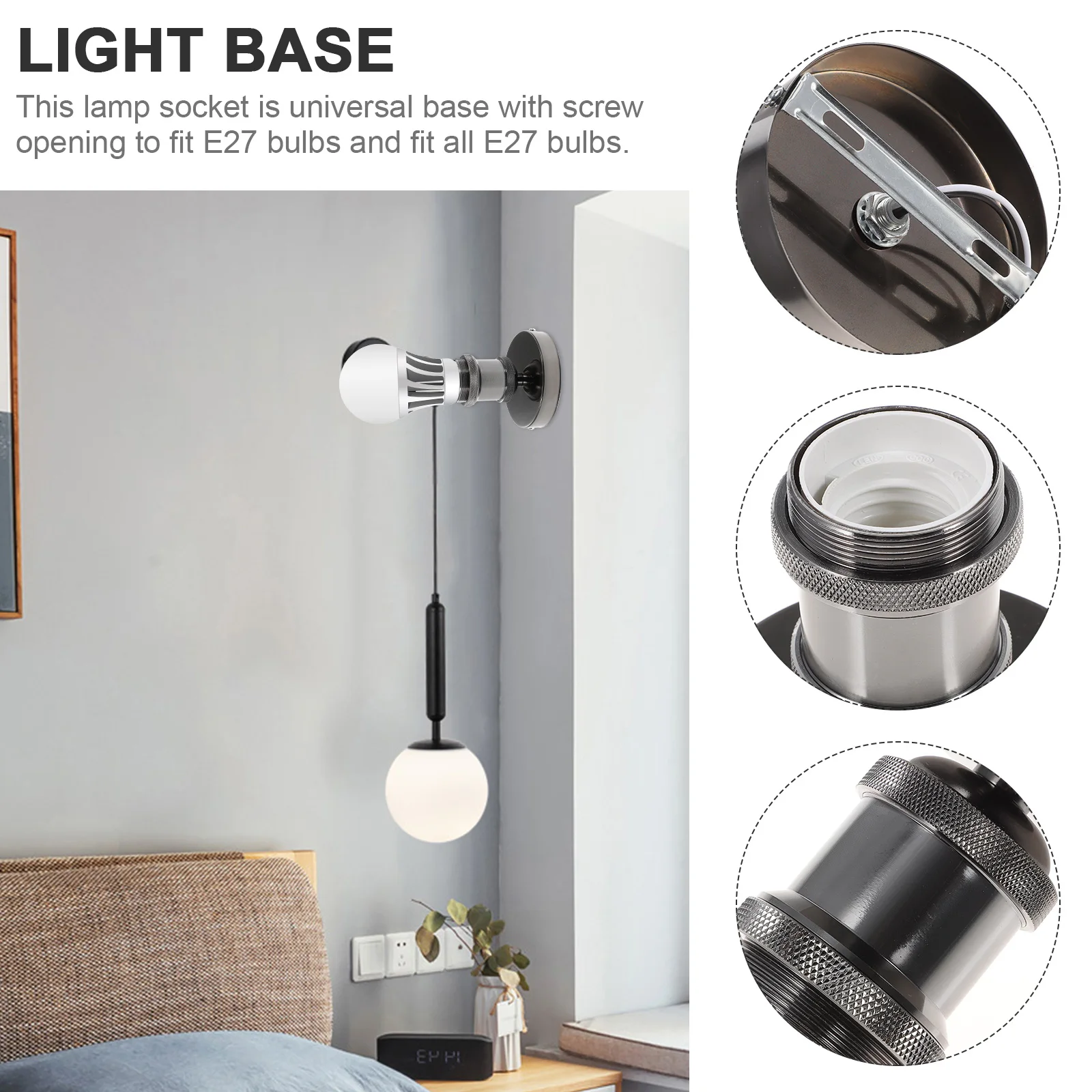

Retro E27 Light Bulb Socket Stainless Steel Lamp Holder Base Vintage Decor Accessories Repair Kit for DIY Lamps