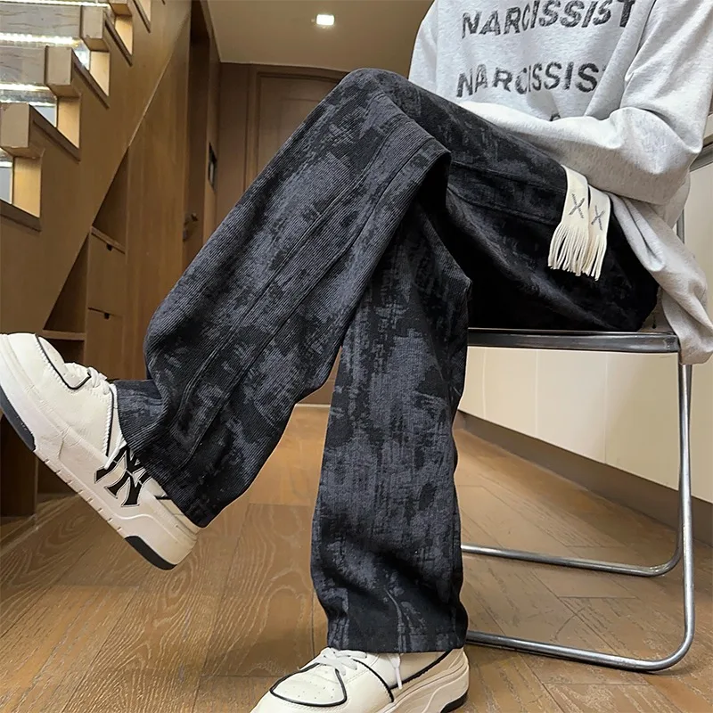 Spring and Autumn Elastic High Waist Contrast Pocket Sweatpants Camouflage Tie-dye Loose Casual Men's Sports Trousers