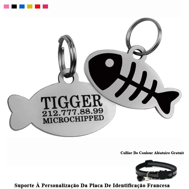 Étiquettes d'identification personnalisées pour chat, chiot gravé, chaton, nom, collier, pendentif Anti-perte en forme de poisson, plaque signalétique personnalisée pour chat, cadeau