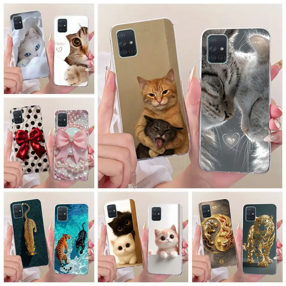 Funda para Samsung Galaxy A51 A71 4G SM-A515F SM-A715F con diseño de gato pintado, funda suave para Samsung A31 A41 A51 A71 4G