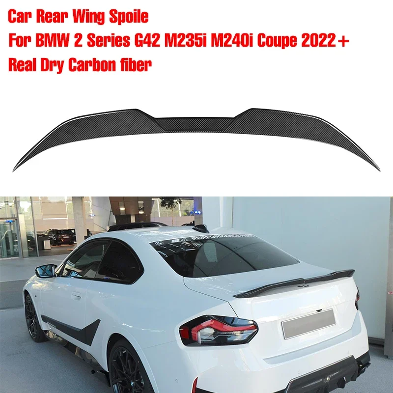 Real Dry Carbon Fiber Car Rear Trunk Spoiler Lip Boot Wing Lip For BMW 2 Series G42 M235i M240i Coupe 2022 + Rear Trunk Spoiler