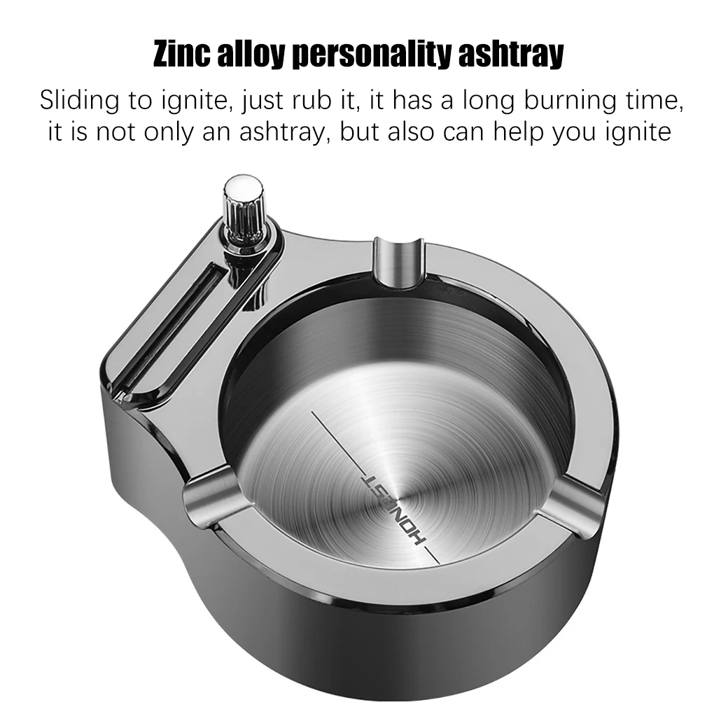 1 Pcs Portable Retro Metal Ashtray Ten Thousand Match Lighter Car Home Smokeless Storage Holder Stainless Steel Ashtray