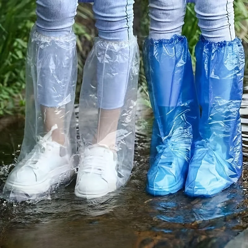 10 disposable rain shoe covers for rainy days, waterproof, anti slip, transparent plastic, thickened, wear-resistant, and isolat