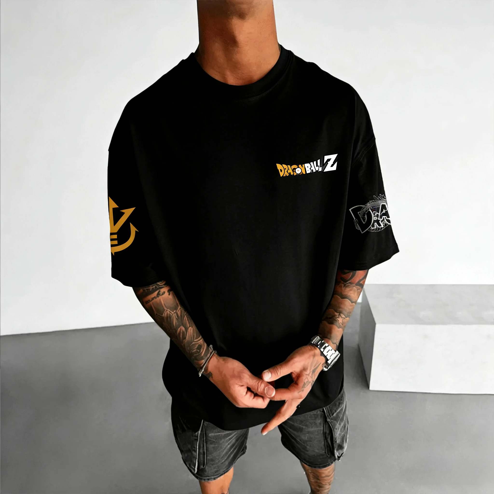 드래곤 볼 손오공 프린트 반팔 반다이 루즈핏 남녀공용 2026 여름 통기성 스포츠 패션 코튼 티셔츠
