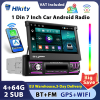Hikity 4 + 64G Android 1 Din Car Radio Multimedia Player Android Auto Bluetooth WiFi GPS FM/RDS Radio Split-Screen