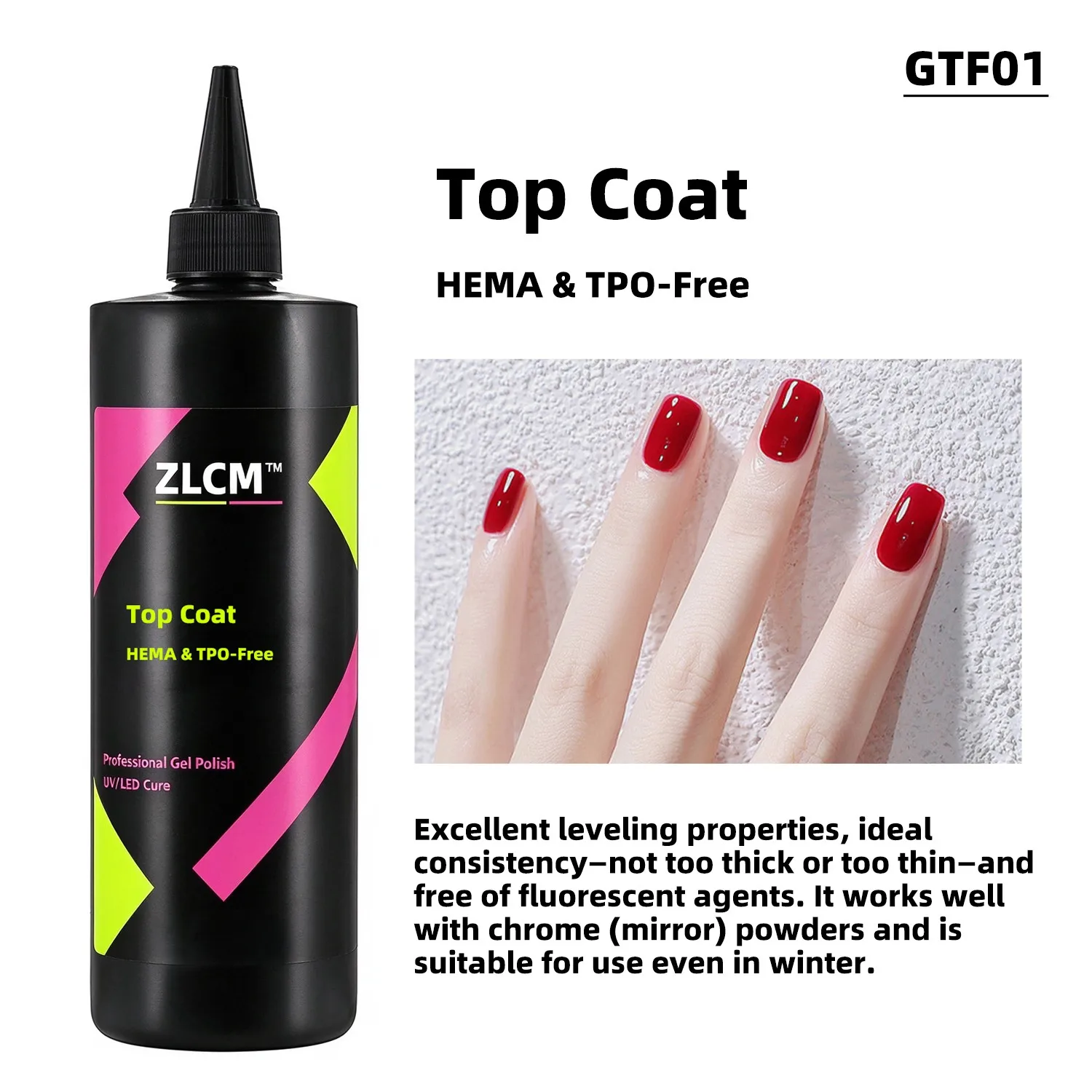 Top Coat HEMA & TPO-Free, Low Sensitivity Nail Gel Top Coat, Safe Gentle Formula for DIY Nail Art, Requires UV/LED Lamp