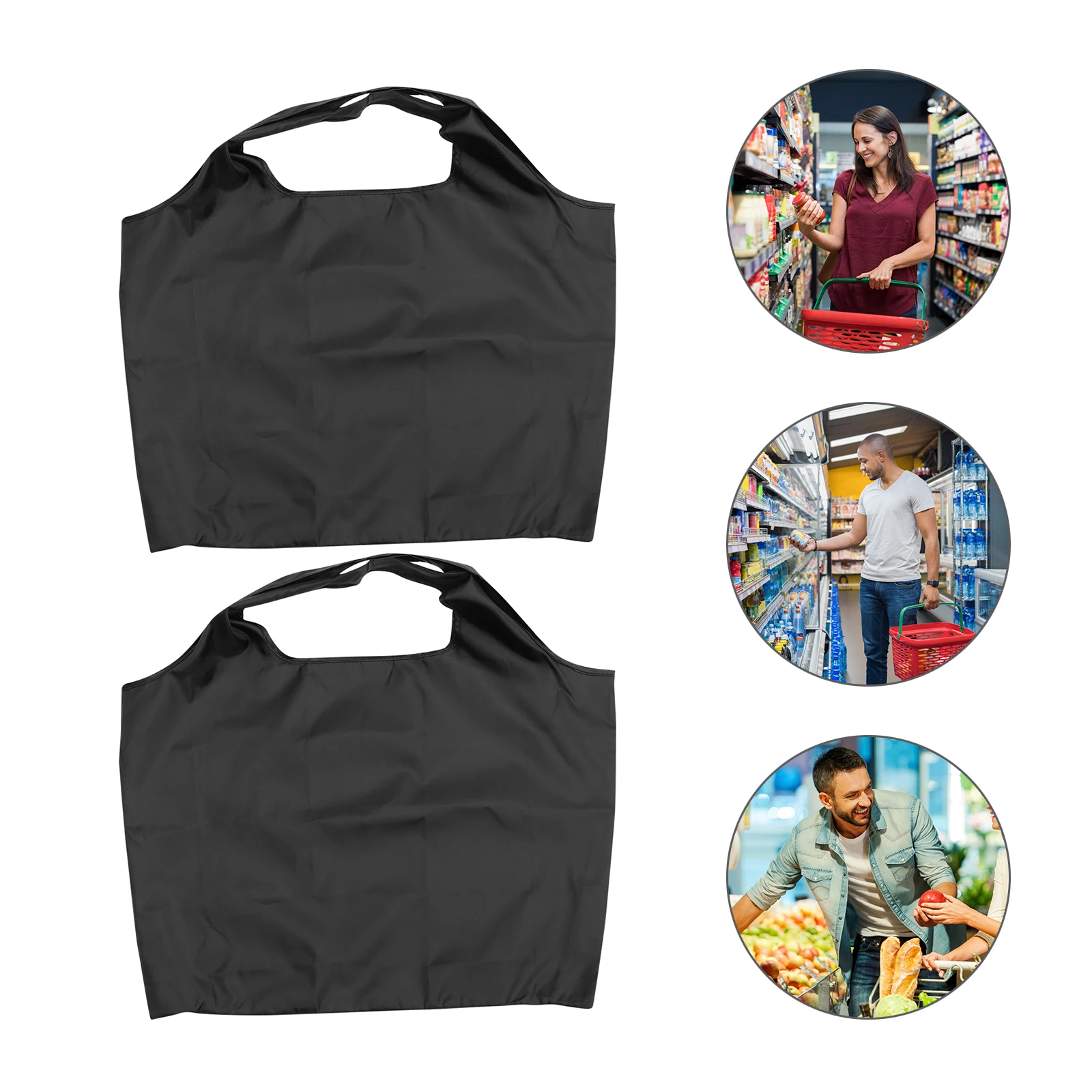 

2pcs Oxford Cloth Tote Bags Foldable Large Capacity Shopping Bag Fashion Outdoor Carry Storage Bag Black All match