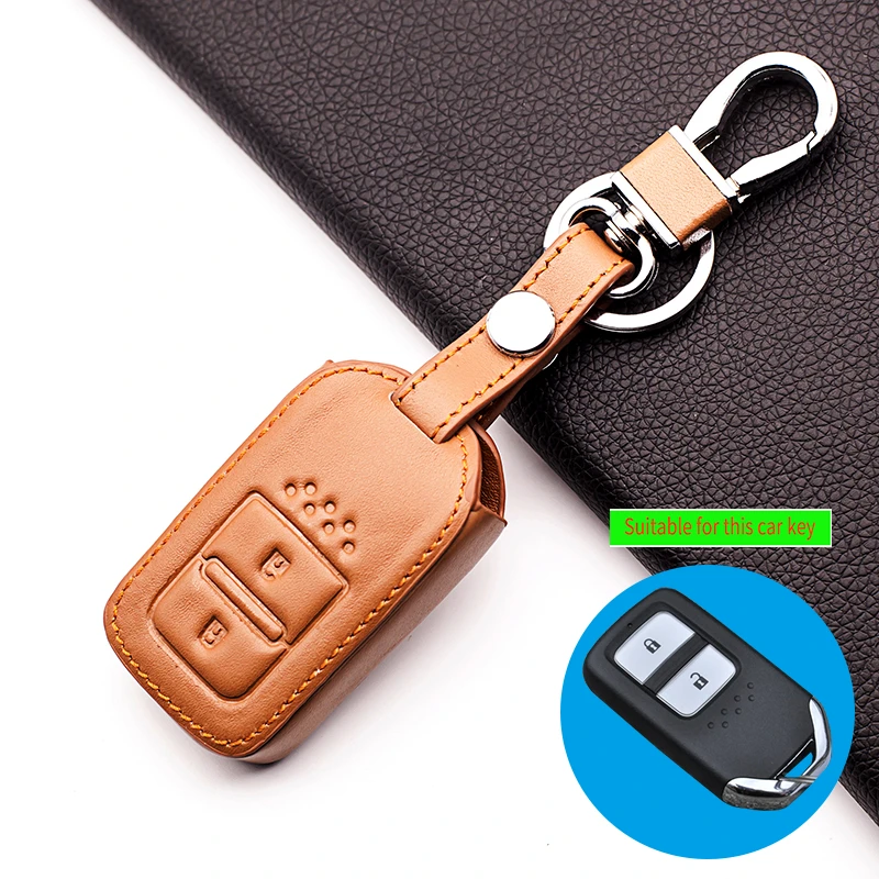 Genuine Leather Smart Remote Key Case For Honda HRV HR-V Vezel For Jazz Crosstour XRV Jed Pilot Accord Civic 2 Button Great Case