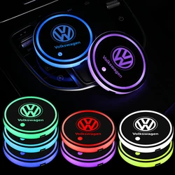 Car Luminous Water Cup Coaster USB Colorful Atmosphere Light Non-Slip Mat For Volkswagen VW Caddy Scirocco Touareg Tiguan Rline