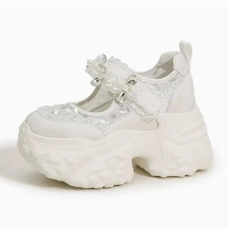 

9cm Women Summer Platform Wedge Microfiber Platform Wedge Hollow Shoes Air Mesh Synthetic Leather Shoes Vulcanize Slides Sandals