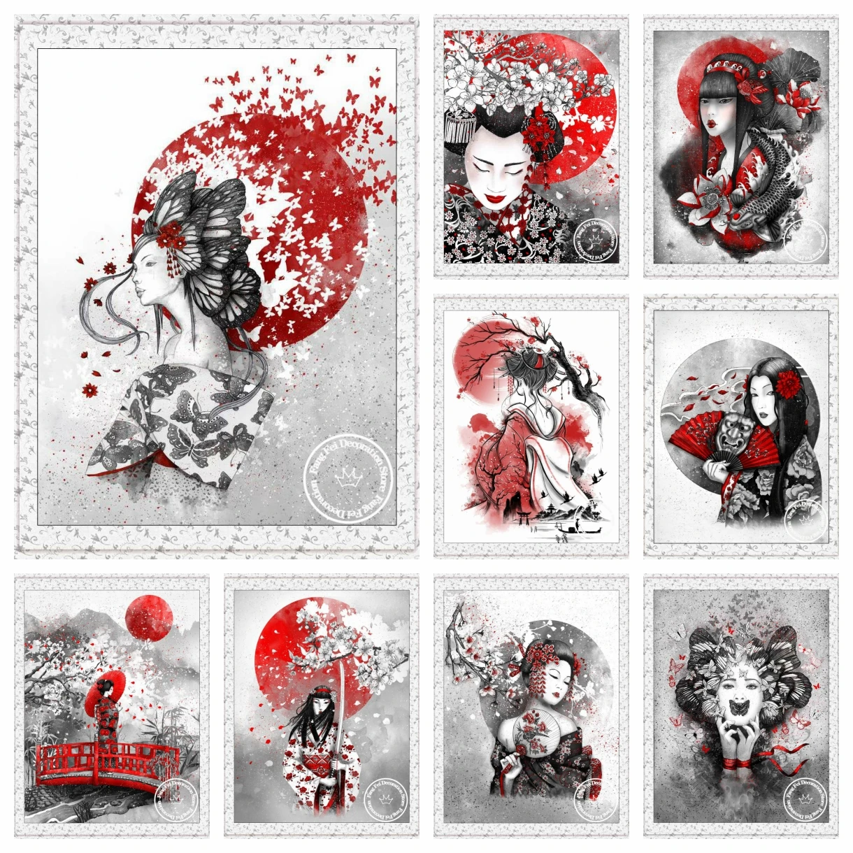 

5D Japanese Ink Zen Abstract Art Painting Diamond Embroidery Bushido Samurai Geisha Woman Picture Cross Stitch Mosaic Home Decor