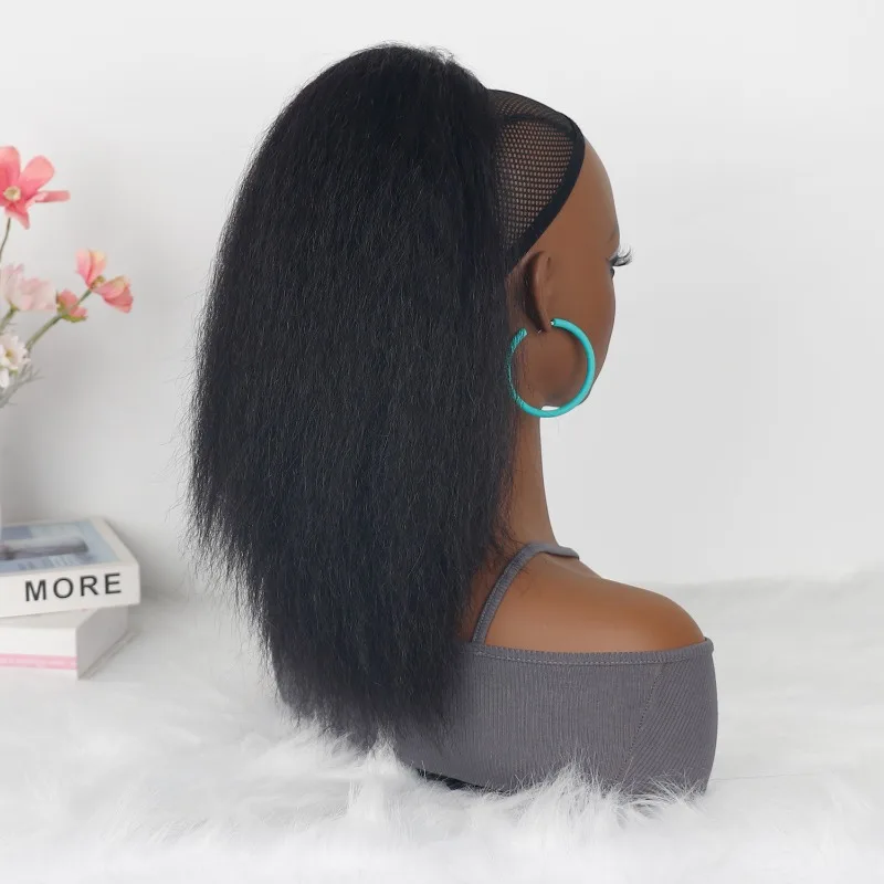 여성용 리얼 헤어 가발 푹신한 드로우 스트링 스트레이트 포니테일 자연스럽게 기질을 풍기고 높은 포니테일 탄력 헤어 네트