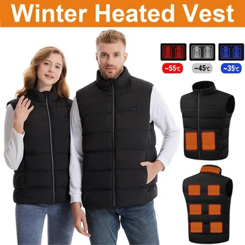 남성용 겨울 온열 조끼, 야외 USB 온열 조끼, 9 개의 탄소 섬유 가열 패드, 3 가지 온도 레벨