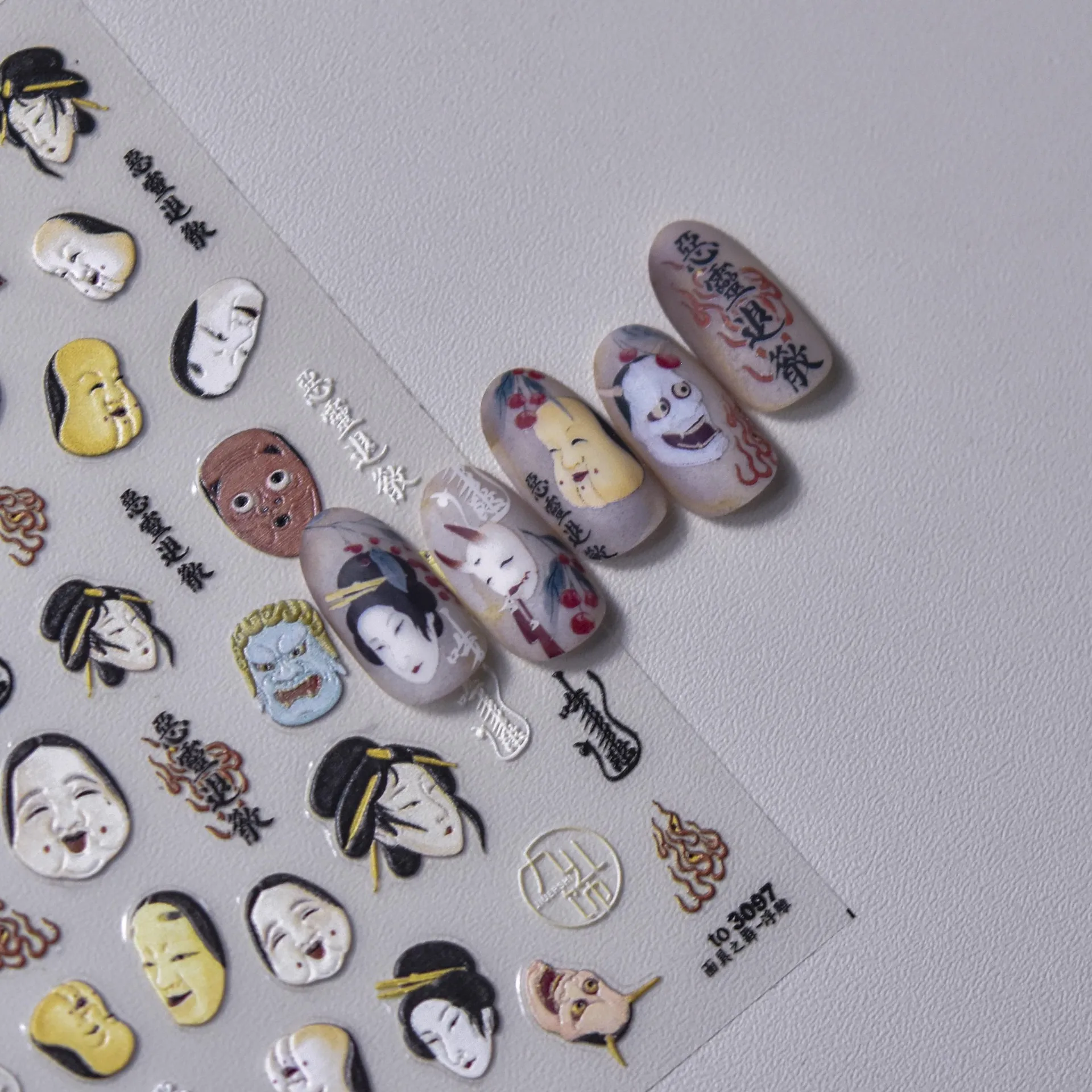 5D Realistic Relief Japan Evil Spirits Cartoon Young Characters With Horns Adheisve Nail Art Stickers Decals Manicure Ornaments