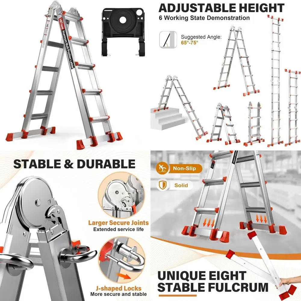 19 Ft Multi-Position Extension Ladder with Removable Tool Tray and Stabilizer Bar, 330 lbs Load Capacity