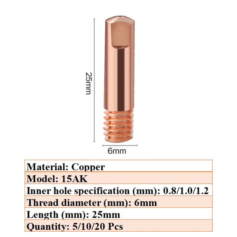 Boquilla de Gas para soplete de soldadura MIG, punta de contacto de 5/10/20 piezas, 15AK/24KD/36KD, arco de argón/0,8/1,0/1,2/1,4mm