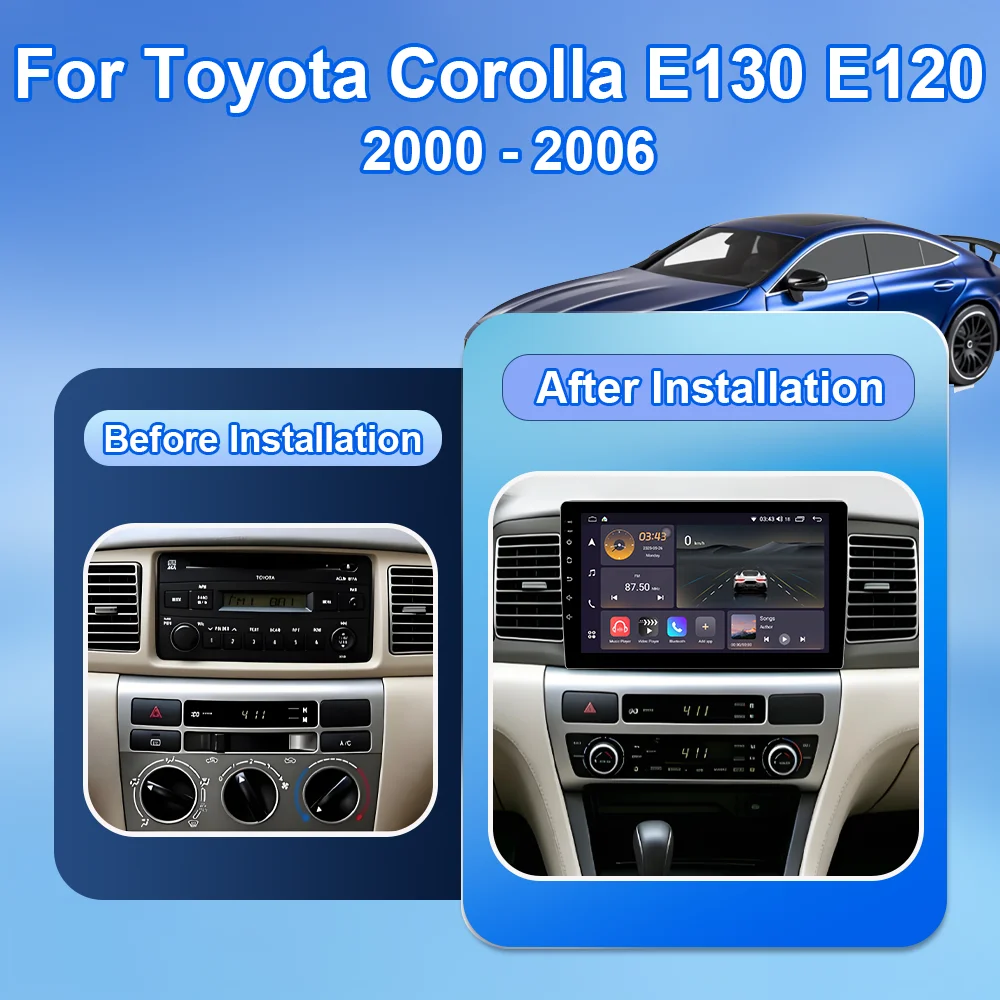 Android 16 Car Radio Stereo Player Carplay For Toyota Corolla E130 E120 2000 2001 2002 2003 2004 2005 2006 GPS System WIFI DSP