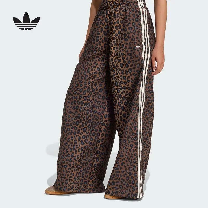 Adidas Clover Leopard Print Sweatpants 2026 Autumn Women's Firebird Woven Trousers JW7302