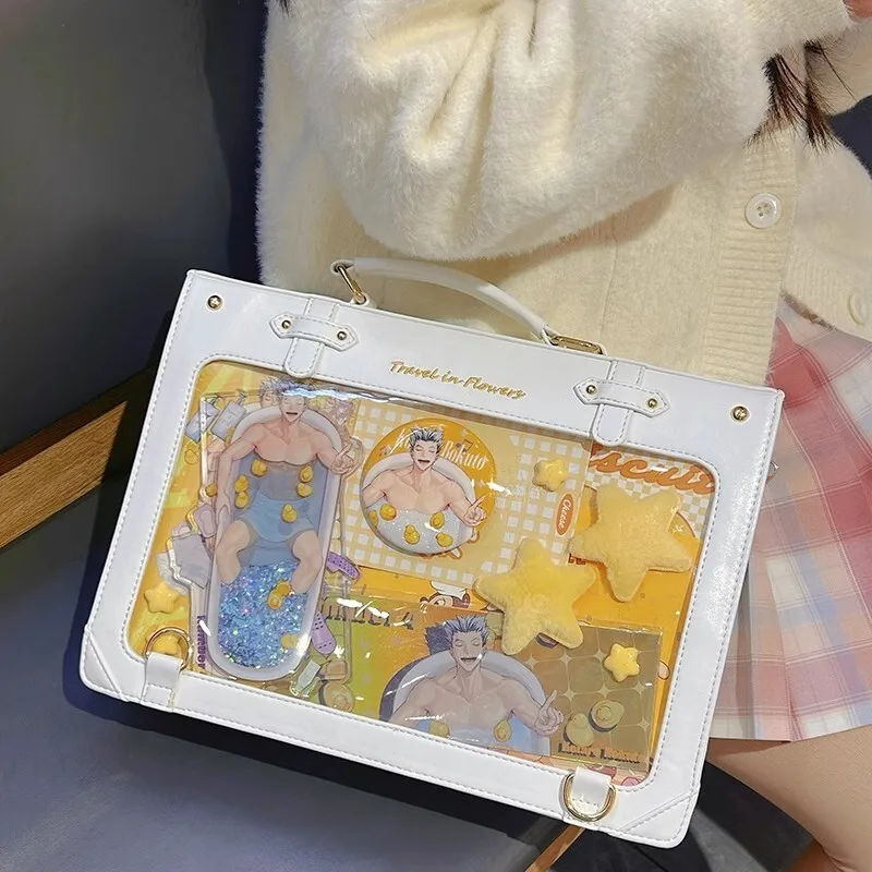 Y2K Preppy Style Large Capacity Ita Backpack Lolita Girl Transparent Crossbody Bag Fashion DIY Display Shoulder Bag Cute Handbag