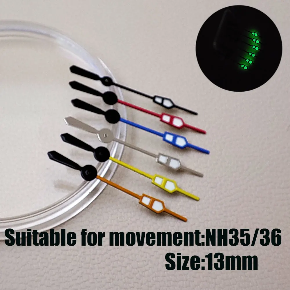 NH35 الأيدي 13 مللي متر الغوص المياه شبح اليد الثانية أحمر أخضر أزرق ساعة الأيدي ل NH35/NH36/4R/7S حركة الساعات مؤشرات