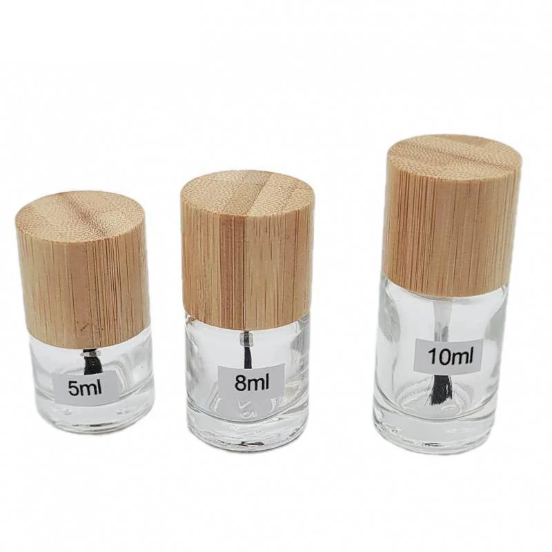 Botella de pegamento para decoración de uñas, 1 piezas, 5ml, 8ml, 10ml, botella de vidrio para aceite de uñas, cepillo para el pelo, cubierta de madera maciza y bambú ﻿ ﻿