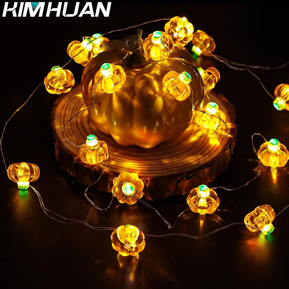 New LED Copper Wire Lights Harvest Festival 3D Pumpkin Acorn Maple Leaf String Lights Thanksgiving Copper Wire Lights