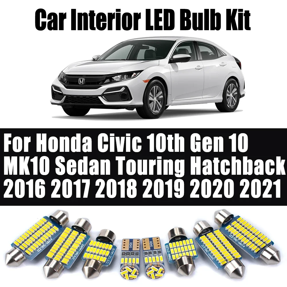 12Pcs For Honda Civic 10th Gen 10 MK10 Sedan Touring Hatchback 2016 2017 2018 2019 2020 2021 LED Interior Map Light Car Bulb Kit
