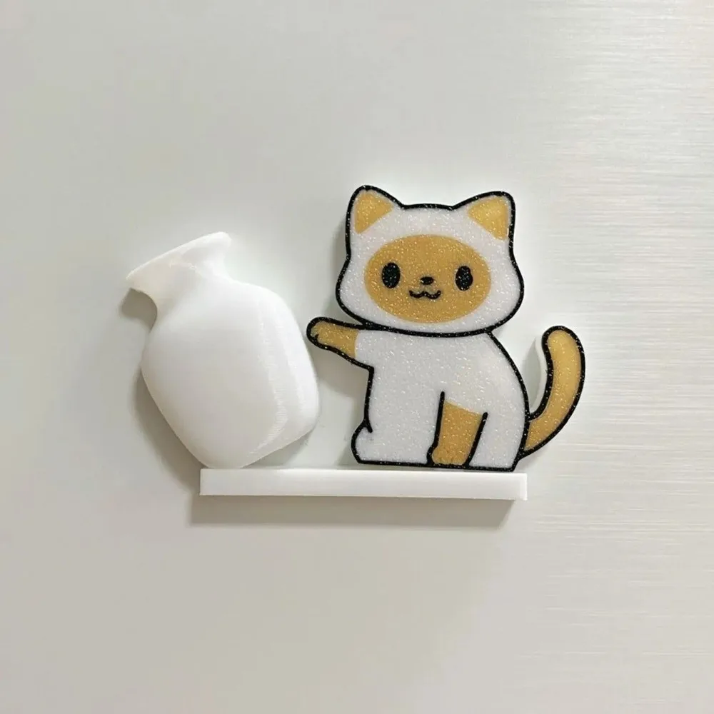 Acrylic Cat Whiskers Collection Ornaments Magnetic Cartoon Cat Refrigerator Sticker Cat Pushing Vase Decor for Home Decoration