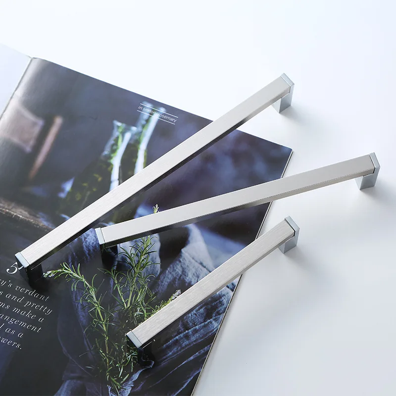 Modern Minimalist Kitchen Cabinet Door Handles Silver Wardrobe Aluminum Alloy Nordic Drawer Furniture Handle