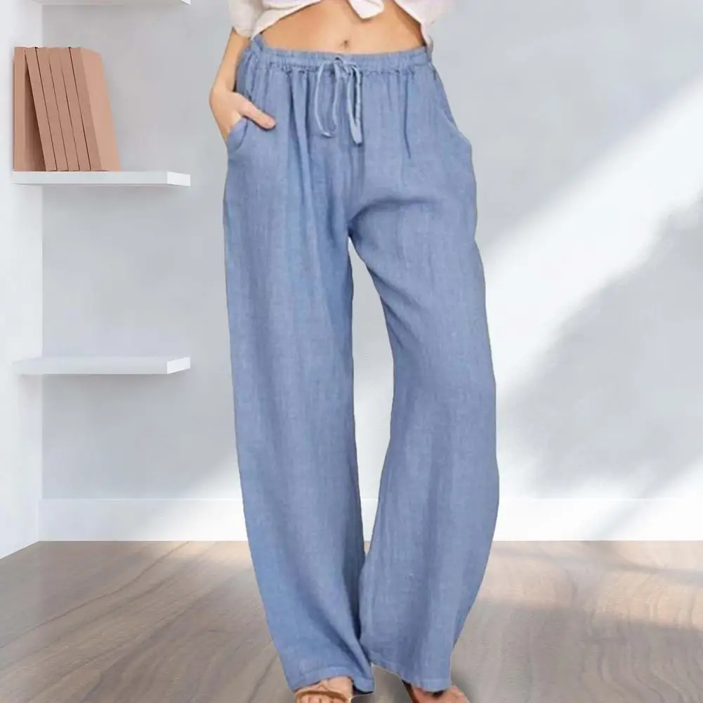 Cotton Linen Pants Stylish Loose Linen Women's Pants with Drawstring Waist Side Pockets Comfortable Chic Women's for Streetwear