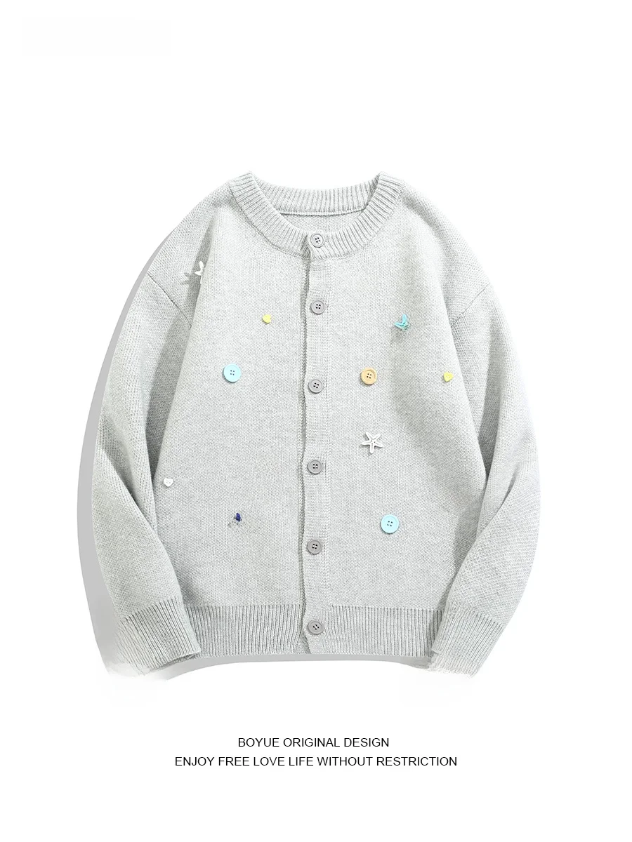 

Вязаный свитер Boyue Sea Star в винтажном стиле, свободный крой, длинный рукав, круглый вырез, утепленный, для мужчин и женщин