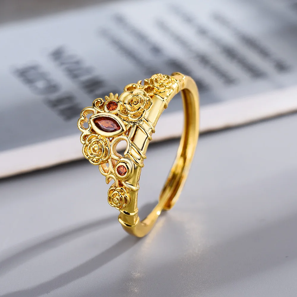 خاتم تاج الأميرة اليكرا للنساء والفتيات ، مطلي بالذهب ، زهرة قابلة للتعديل ، حفلة خطوبة ، إكسسوارات مجوهرات ، هدايا أنيقة