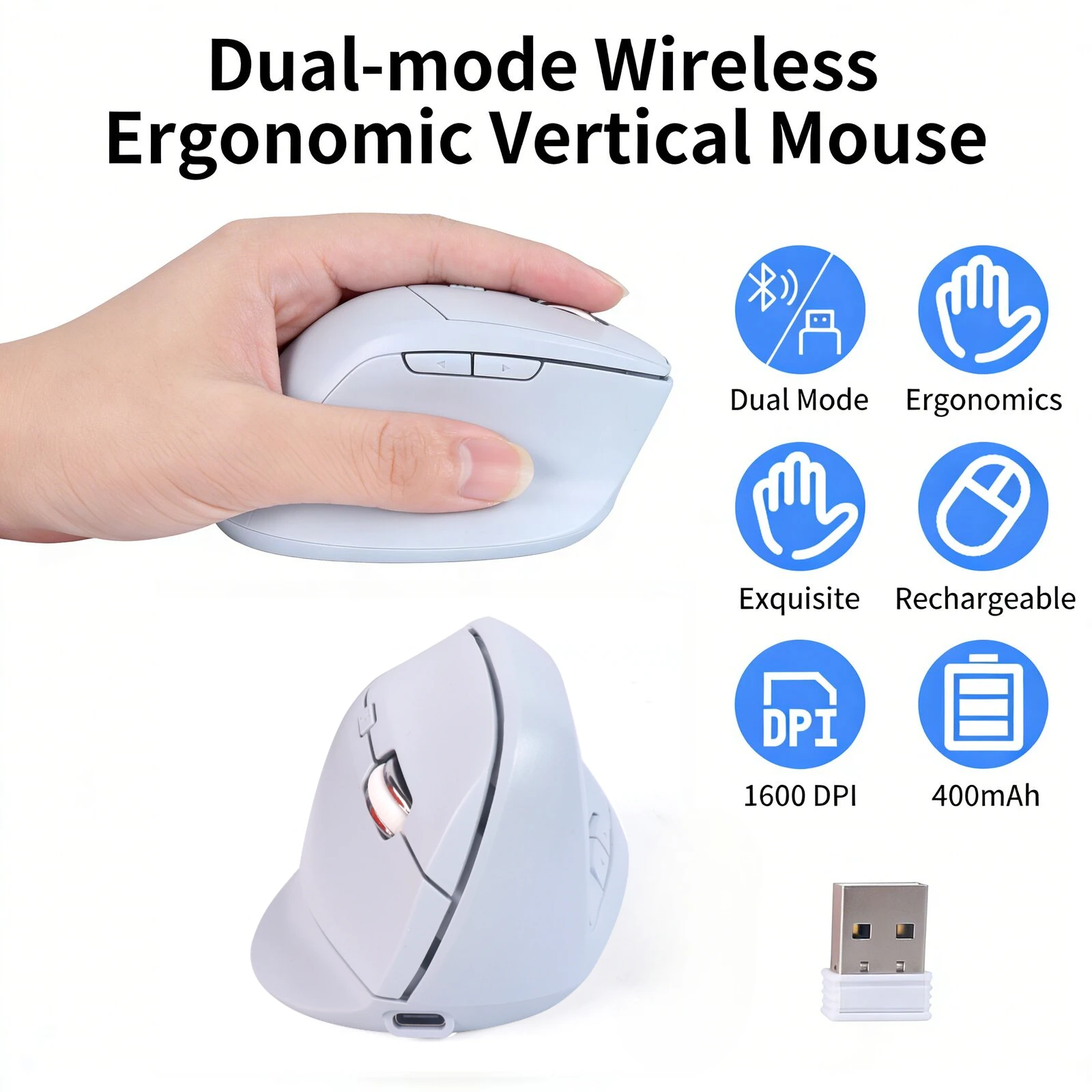 

Эргономичная вертикальная двухрежимная мышь 2.4G+Bluetooth, перезаряжаемая, с бесшумными кнопками, офисная мышь, компьютерные аксессуары для ПК и ноутбуков