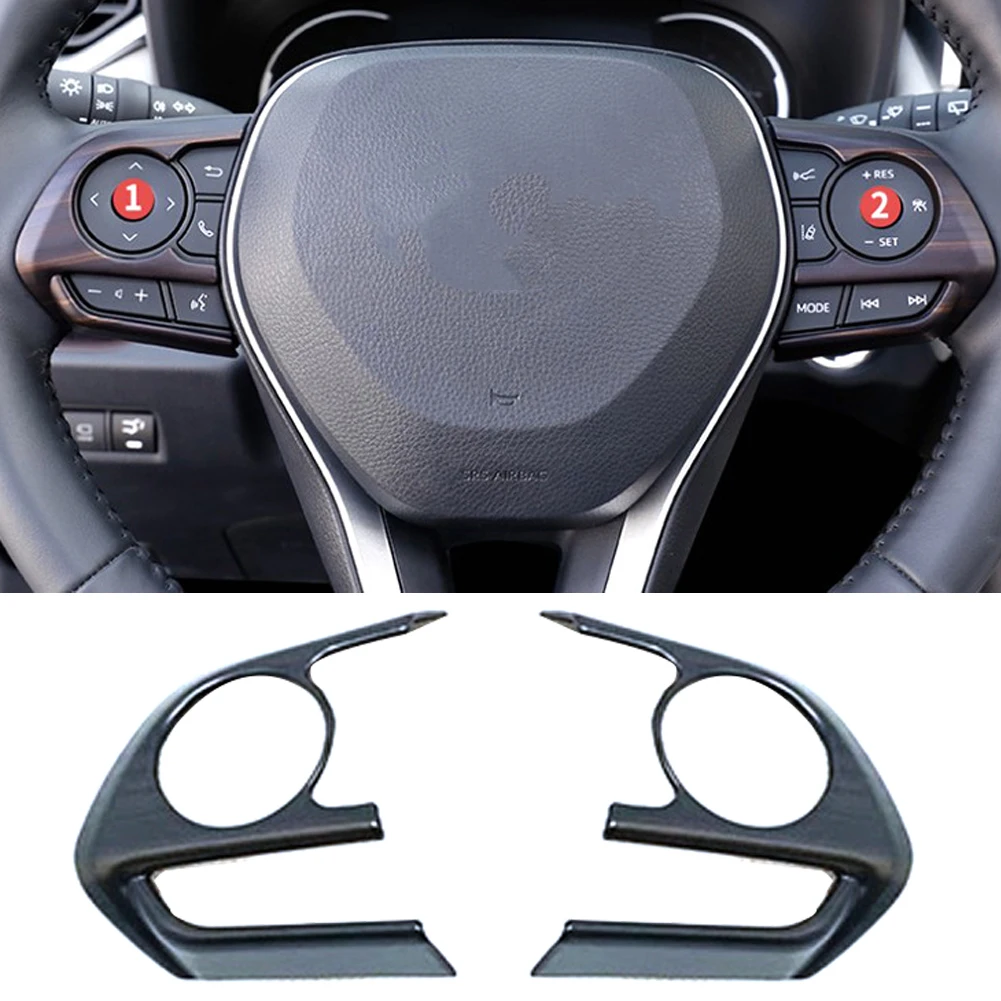 2PCS Car Steering Wheel Button Panel Cover Trim Sticker For Toyota RAV4 Corolla E210 2019 2020 2021 2022 RAV 4 XA50 Accessories