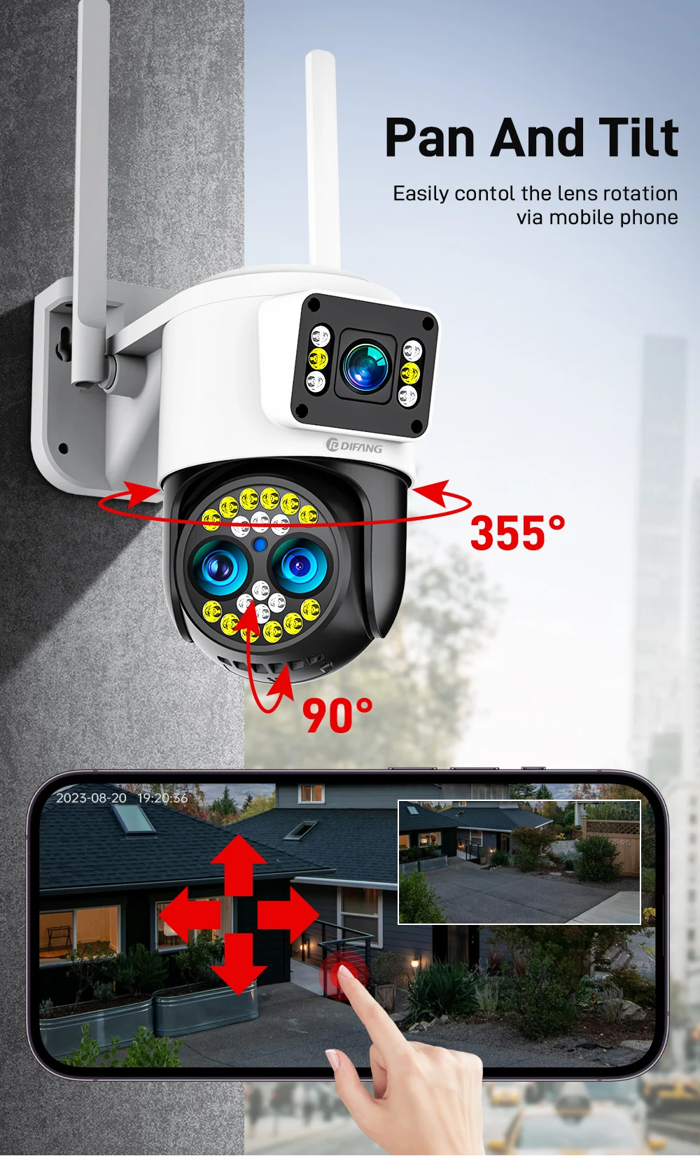 Outdoor 4MP WiFi PTZ Camera 10x Digital Zoom and Full Color Night Vision Motion Detection Sound Light Alarm Waterproof Cam CCTV