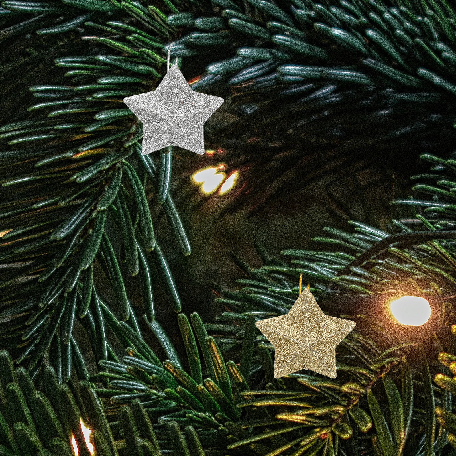 

60pcs Christmas Tree Glitter Hanging Ornaments 3D Glitter Decorations Xmas Party Scene Gold Silver Five-Pointed Pendant Holiday