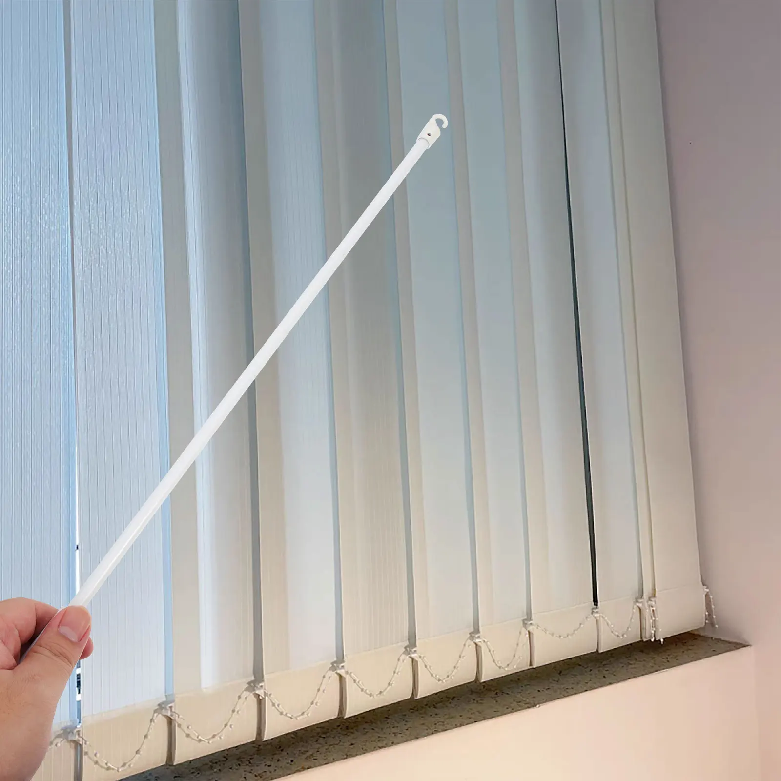 2 قطعة قضيب سحب عمودي أعمى من الألياف الزجاجية عصا بديلة خفيفة الوزن لستائر النوافذ سهلة التركيب بدون أدوات تصميم خطاف طويل