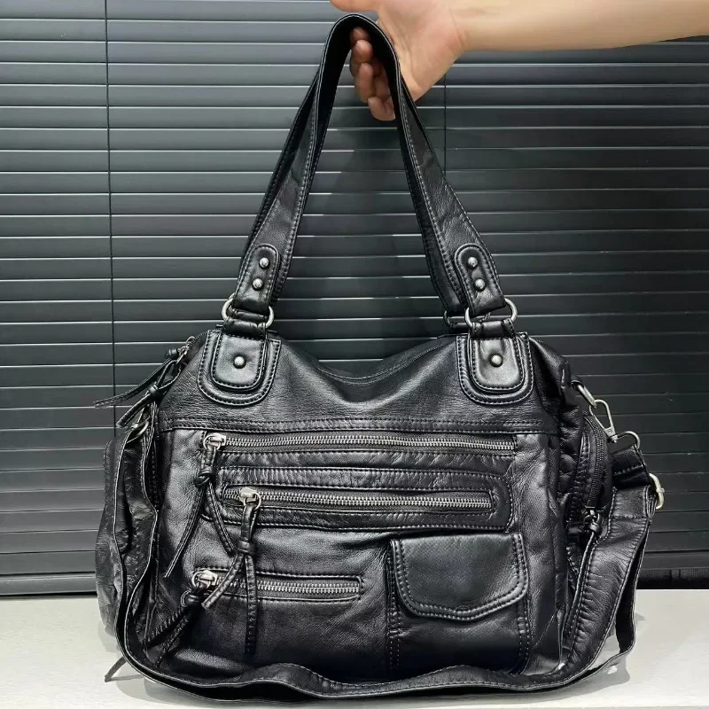 Moda feminina y2k menina quente motocicleta saco grande capacidade lavado angustiado ombro crossbody bolsa