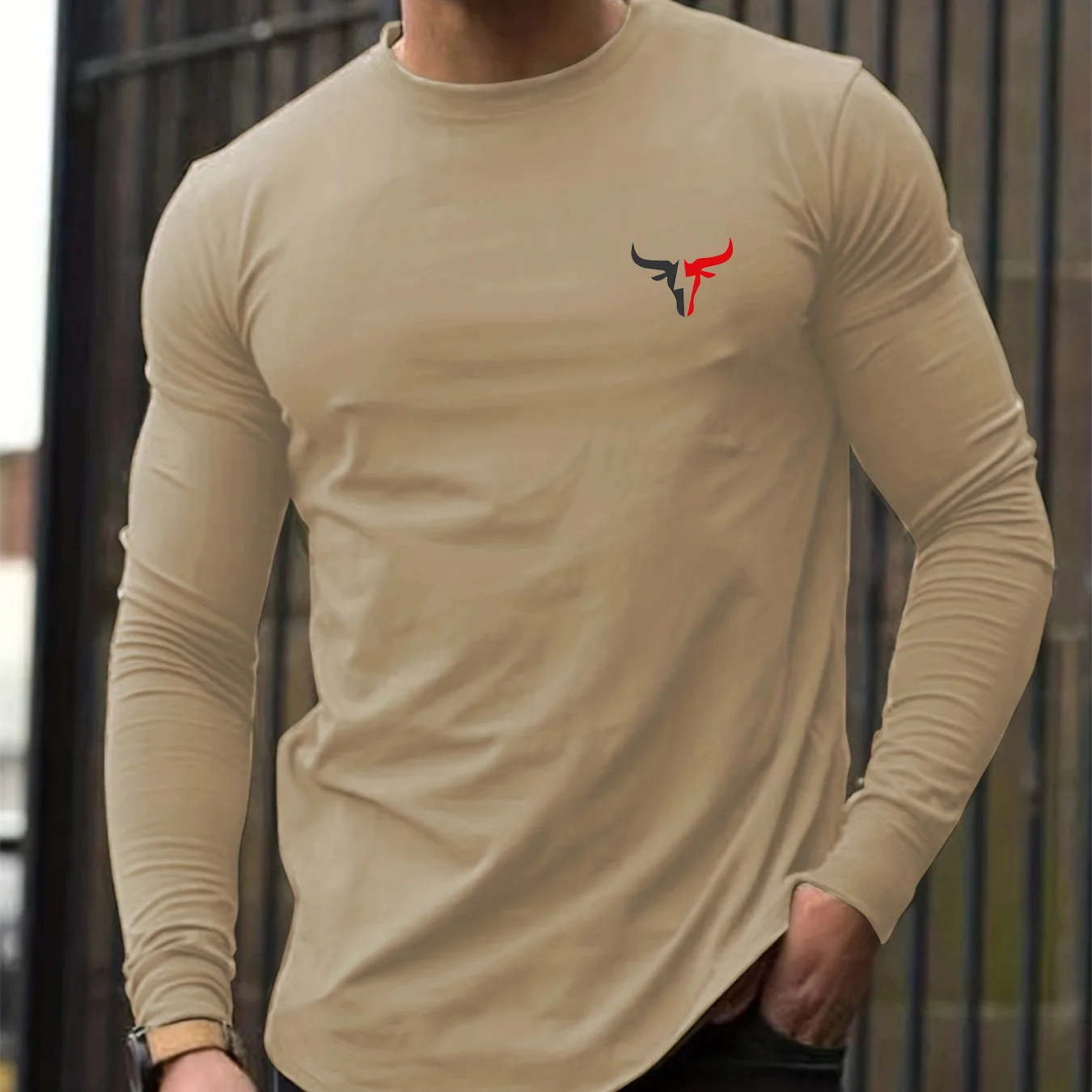 100% pure cotton men's long sleeved round neck loose casual 