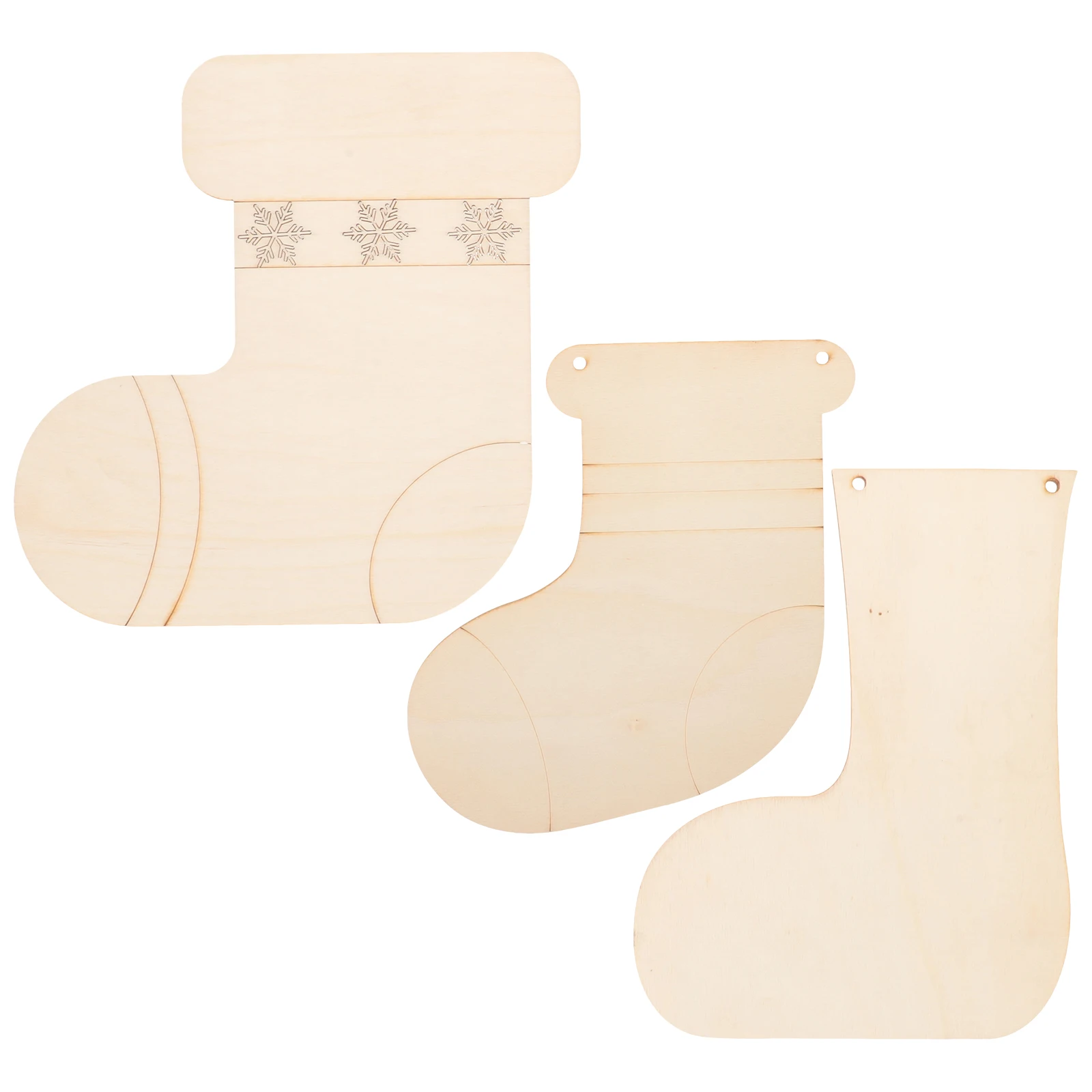 

3Pcs Wooden Christmas Stocking Decoration Blank Sock Tags Snowflake Ornament Materials for Tree Door Window Party Crafts