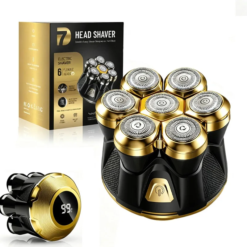 

7D бритва для лысины для мужчин, электрическая бритва для лысины -IPX7 для влажного и сухого бритья - эргономичная ручка - 7 плавающих головок для максимального комфорта