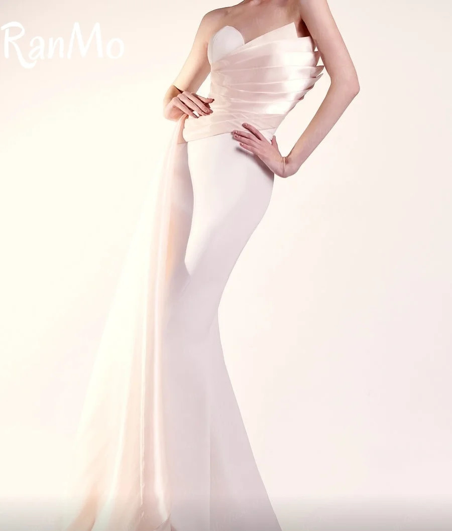 2025년 란모 맞춤형 모던 머메이드 스캘럽 웨딩 파티 드레스 슬리브리스 무광 스테인 이브닝 가운 웨딩드레스