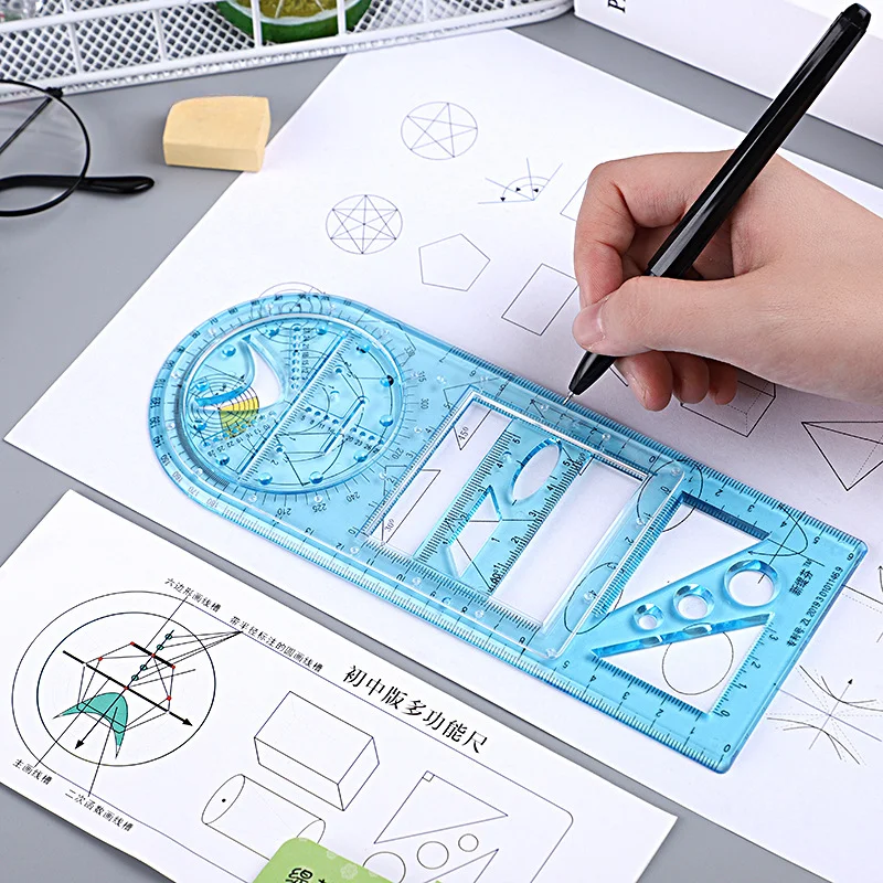 Kids Geometric Ruler Geometric Drawing Measuring Tool for School Student Office Architecture Measuring Ruler Drafting Supplies
