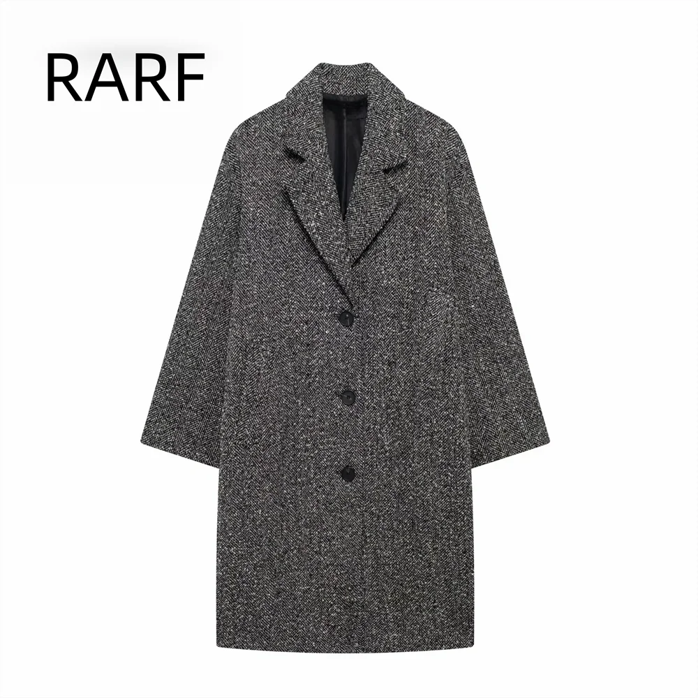 2024 autumn and winter new women's clothing thick loose casual warm coat serrated diagonal cross knee coat