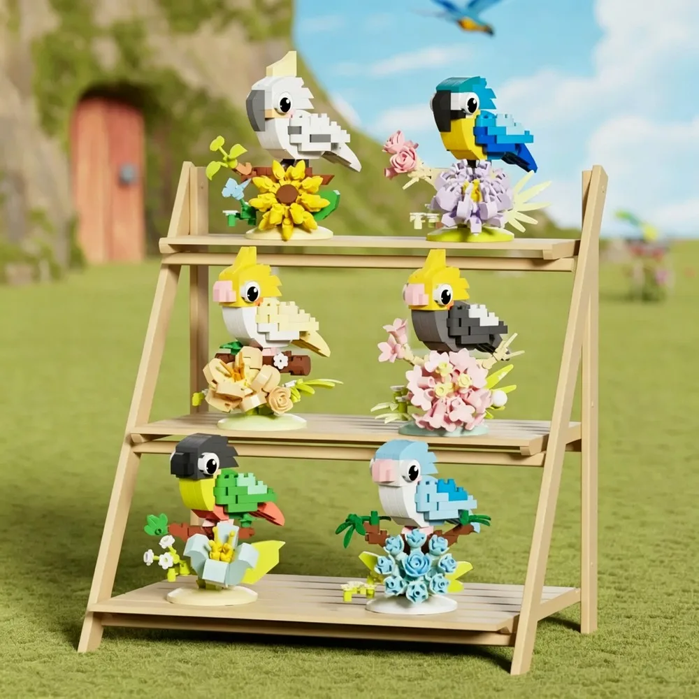 Micro Particle Building Blocks Parrot Perched On Branch Assembly Bricks Animal Model Desktop Ornament Stress Relief Decor Gift