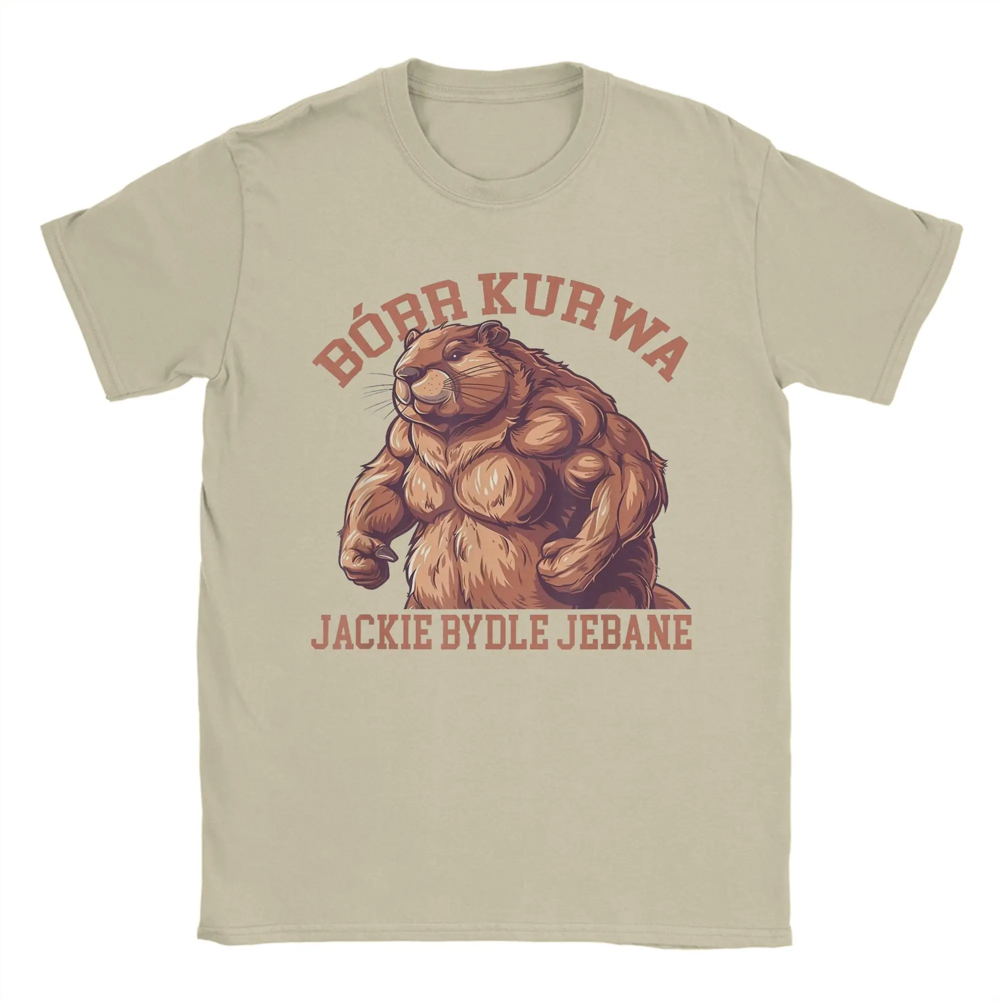 Camiseta de algodão unissex Summer Bobr Kurwa Bober Beaver para homens e mulheres, camiseta de verão com gola redonda, tamanho grande, com estampa.