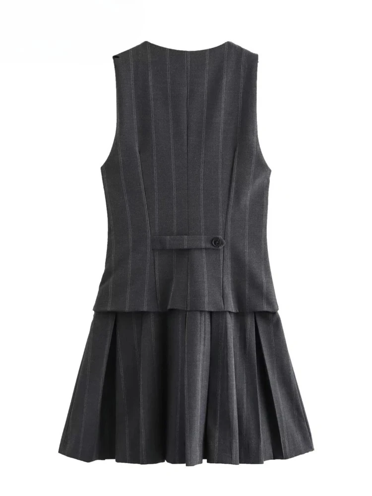 TRAF ROBE Y2K 2025 Estate elegante giacca sportiva stile gilet senza maniche bottoni scollo a V abito canotta sottile pieghettato mini abito corto estremo